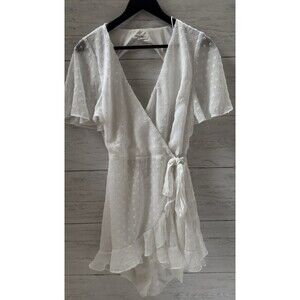 COTTON CANDY LA Flutter Sleeve Wrap Ruffle Bow Open Back Polka Dot Romper Size M